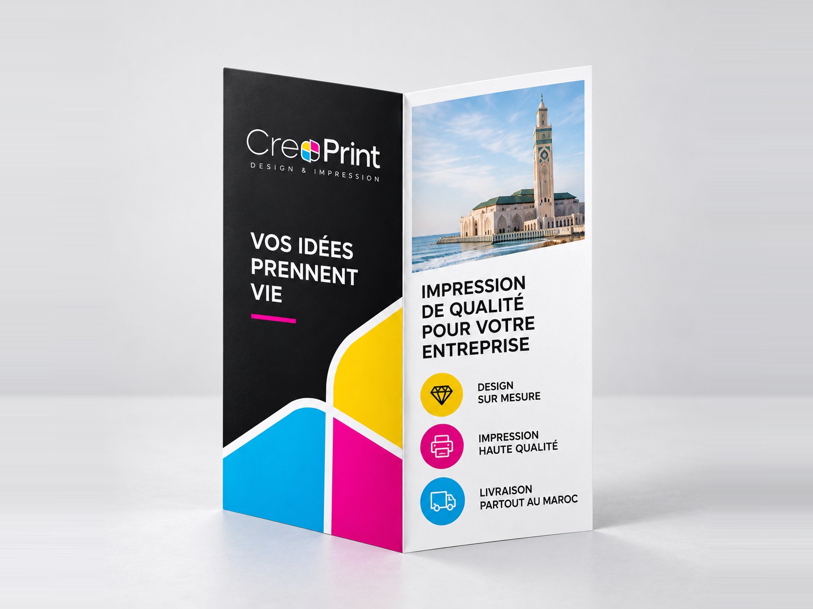 Dépliant 2 volets — impression à Marrakech